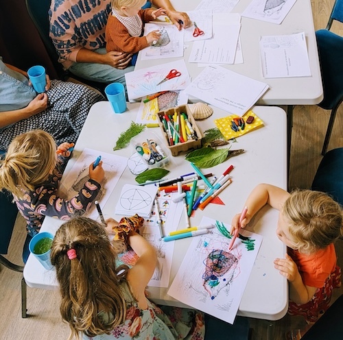kids taking part in green crafts